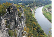Discover the scenic view from atop the Bastei sandstone bridge